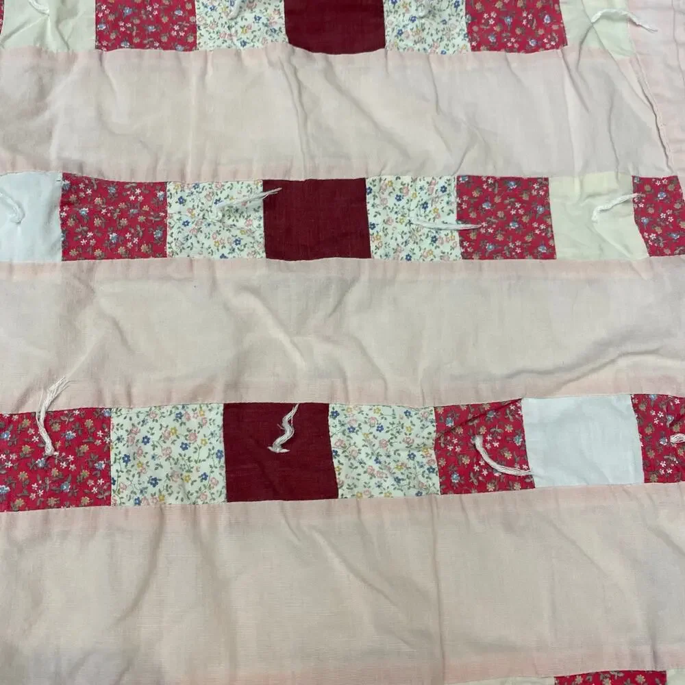 Vintage Handmade Pink Patchwork Baby Quilt Cozy Cottagecore Girl Nursery Blanket